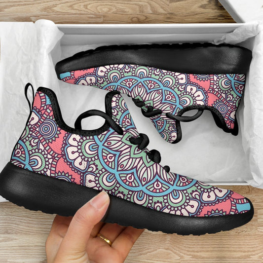 Pastel Mandala Bohemian Pattern Print Mesh Knit Shoes GearFrost