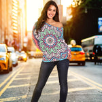 Pastel Mandala Bohemian Pattern Print Off Shoulder Sweatshirt GearFrost