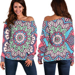 Pastel Mandala Bohemian Pattern Print Off Shoulder Sweatshirt GearFrost