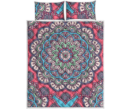 Pastel Mandala Bohemian Pattern Print Quilt Bed Set
