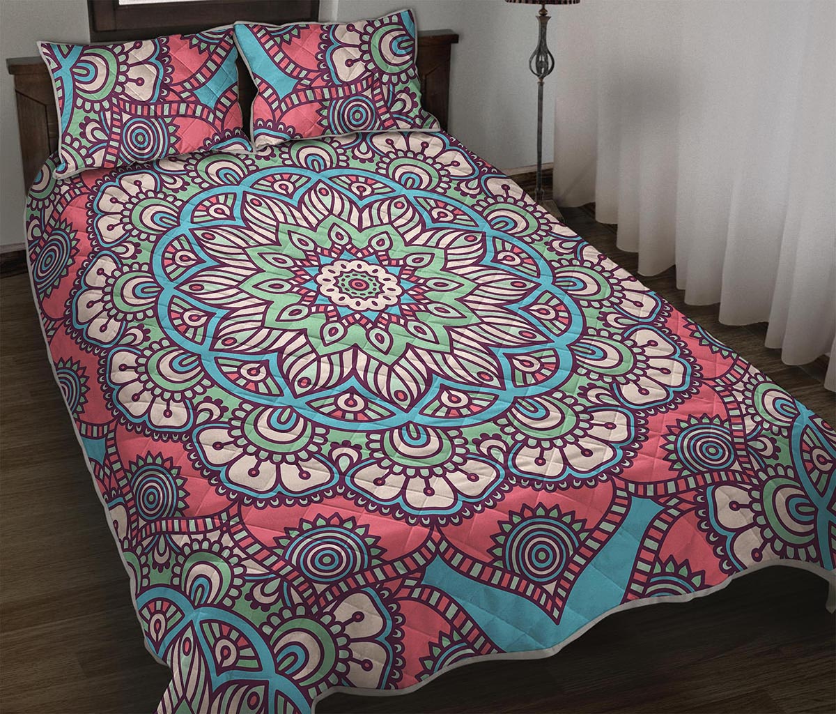Pastel Mandala Bohemian Pattern Print Quilt Bed Set