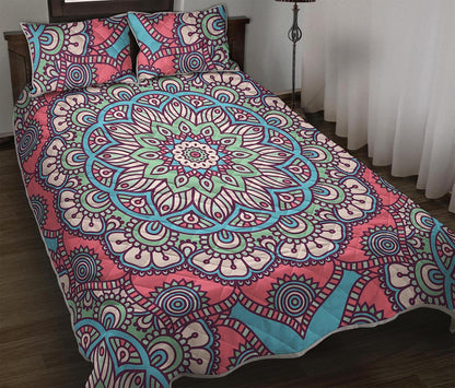 Pastel Mandala Bohemian Pattern Print Quilt Bed Set
