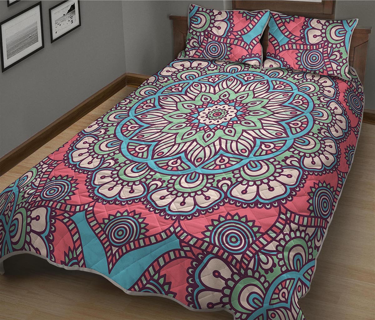 Pastel Mandala Bohemian Pattern Print Quilt Bed Set