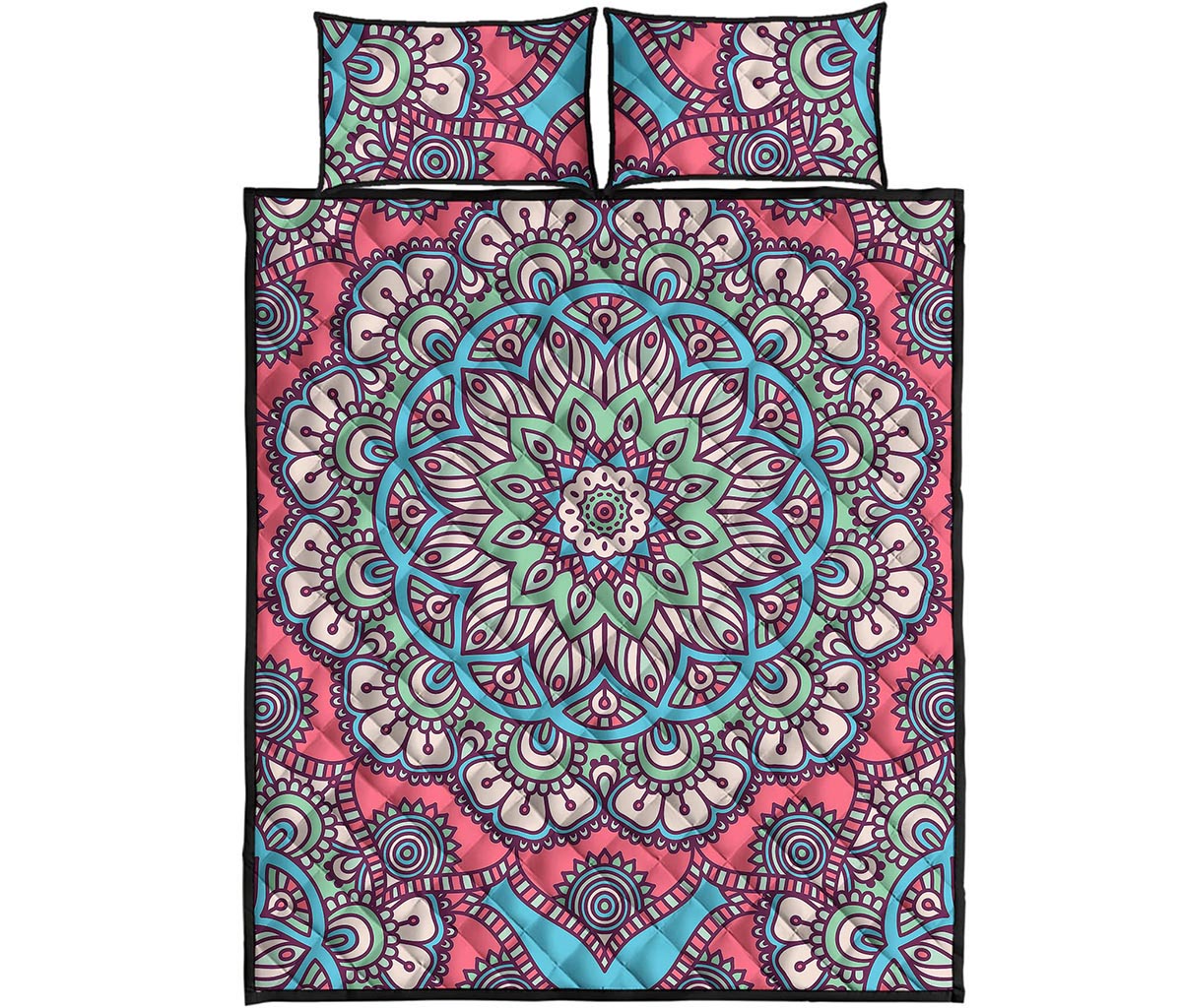 Pastel Mandala Bohemian Pattern Print Quilt Bed Set