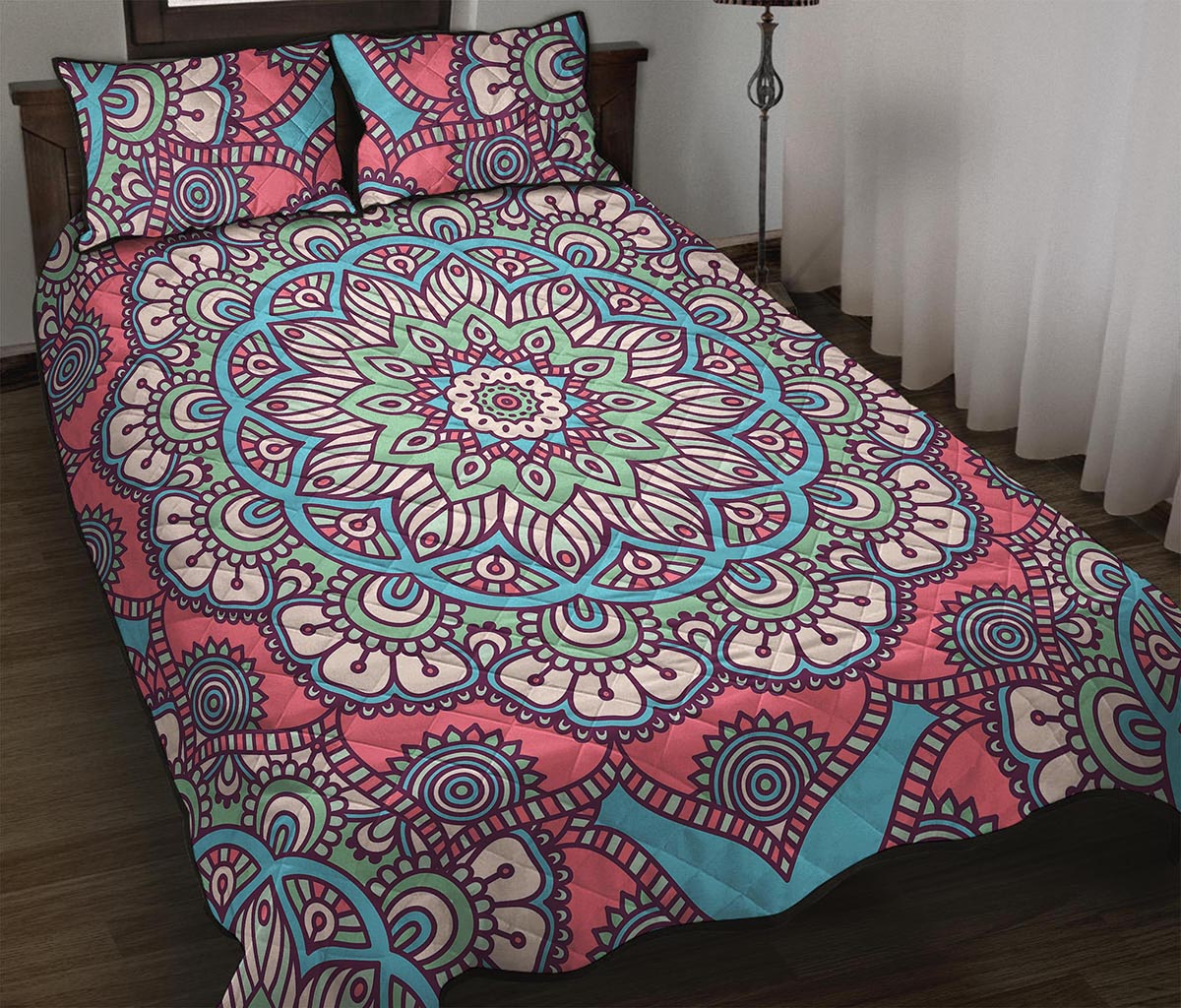 Pastel Mandala Bohemian Pattern Print Quilt Bed Set