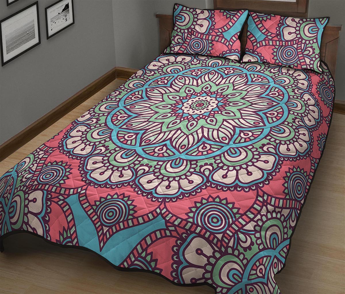 Pastel Mandala Bohemian Pattern Print Quilt Bed Set
