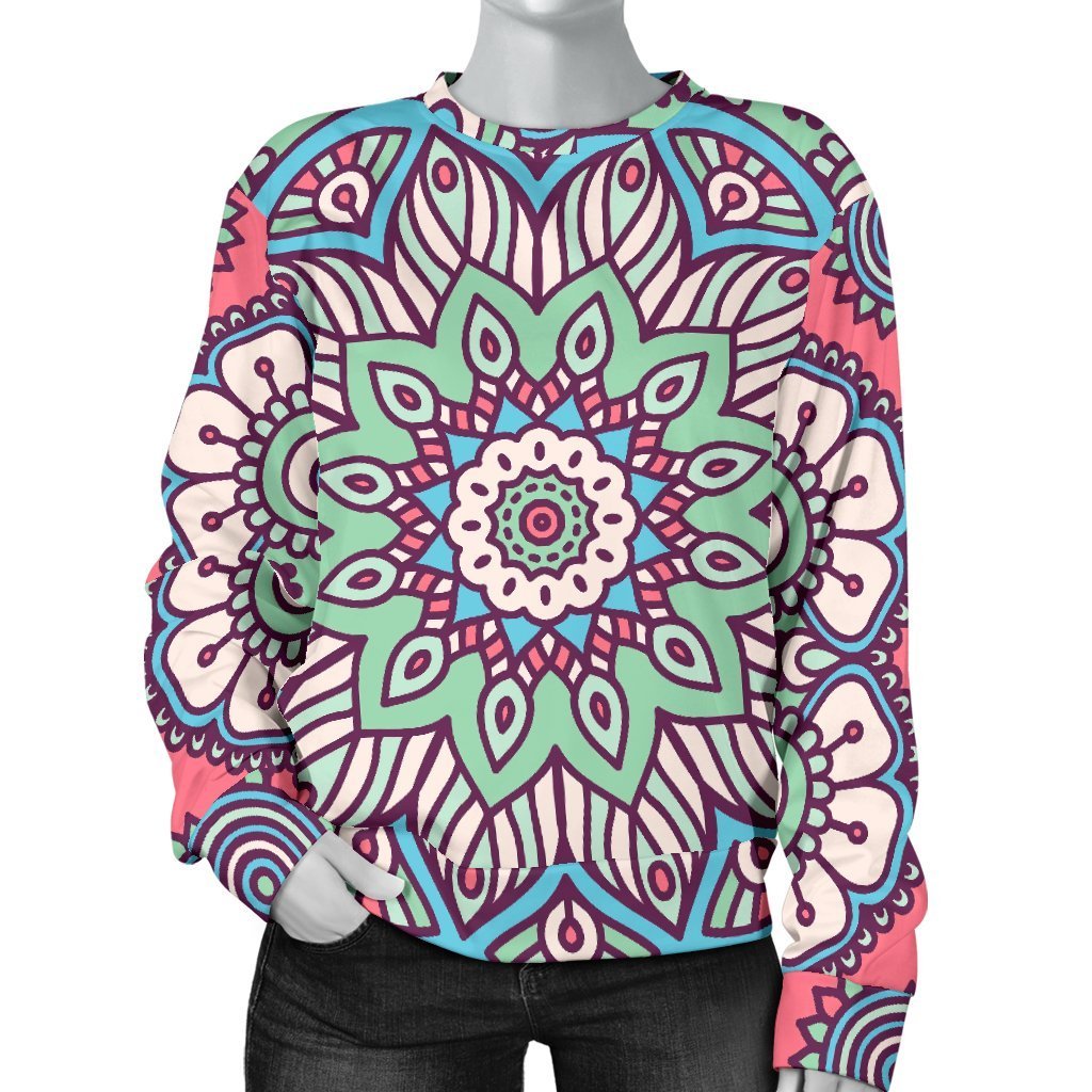 Pastel Mandala Bohemian Pattern Print Women's Crewneck Sweatshirt GearFrost