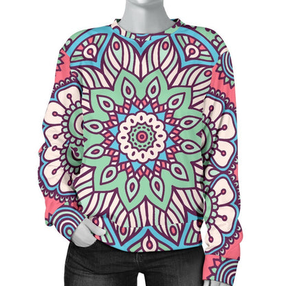 Pastel Mandala Bohemian Pattern Print Women's Crewneck Sweatshirt GearFrost