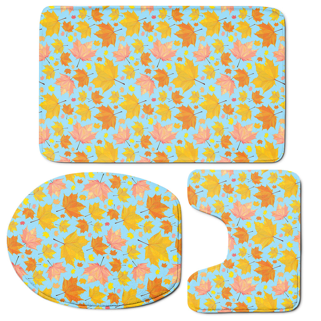 Pastel Maple Leaves Pattern Print 3 Piece Bath Mat Set
