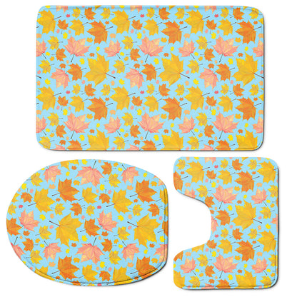 Pastel Maple Leaves Pattern Print 3 Piece Bath Mat Set