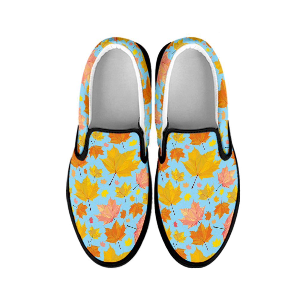 Pastel Maple Leaves Pattern Print Black Slip On Shoes