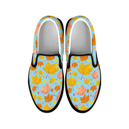 Pastel Maple Leaves Pattern Print Black Slip On Shoes