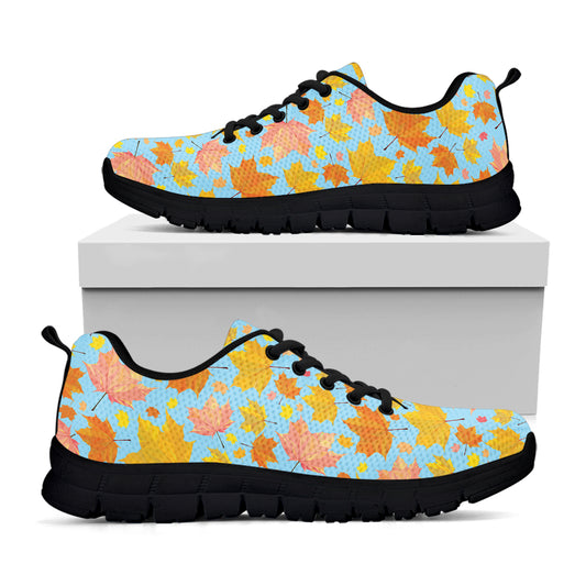 Pastel Maple Leaves Pattern Print Black Sneakers