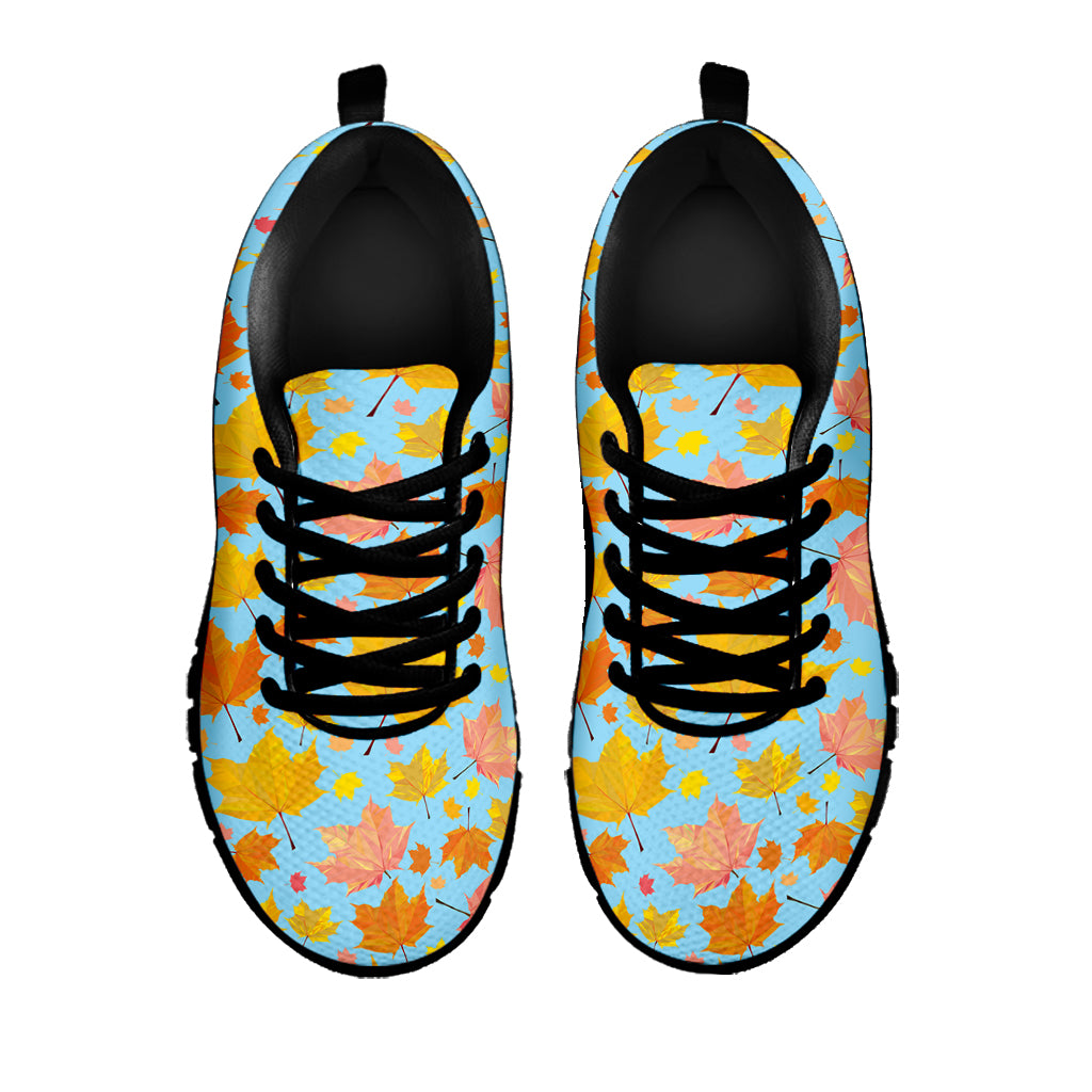 Pastel Maple Leaves Pattern Print Black Sneakers