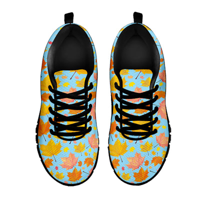 Pastel Maple Leaves Pattern Print Black Sneakers
