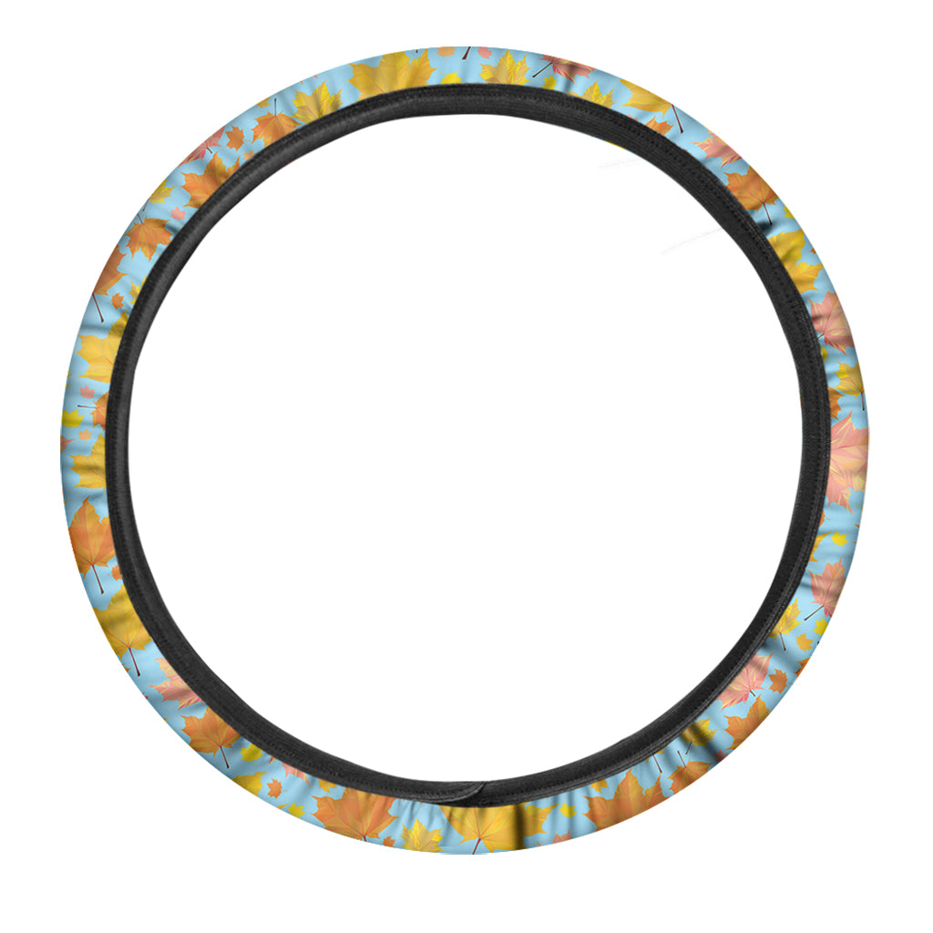 Pastel Maple Leaves Pattern Print Car Steering Wheel Cover