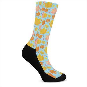 Pastel Maple Leaves Pattern Print Crew Socks