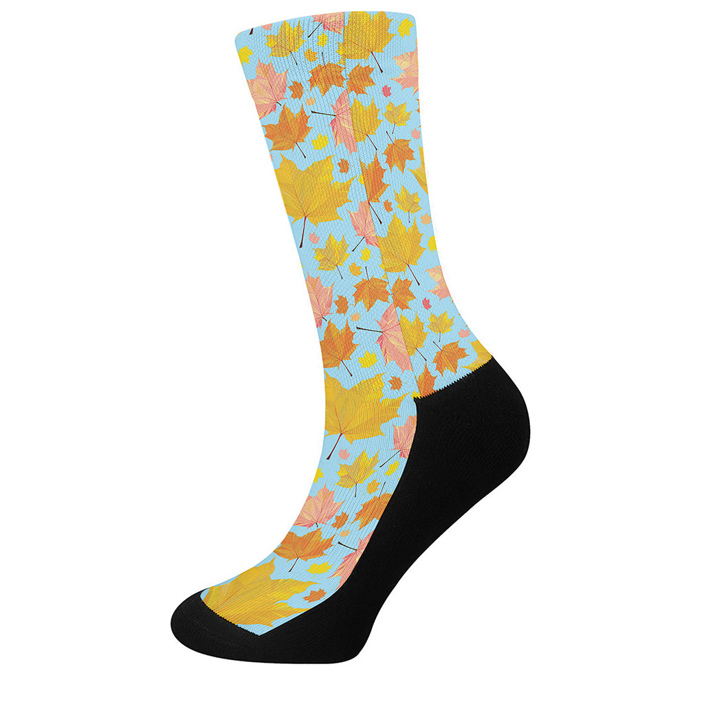 Pastel Maple Leaves Pattern Print Crew Socks