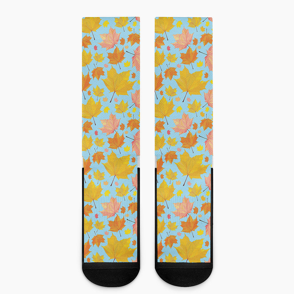 Pastel Maple Leaves Pattern Print Crew Socks