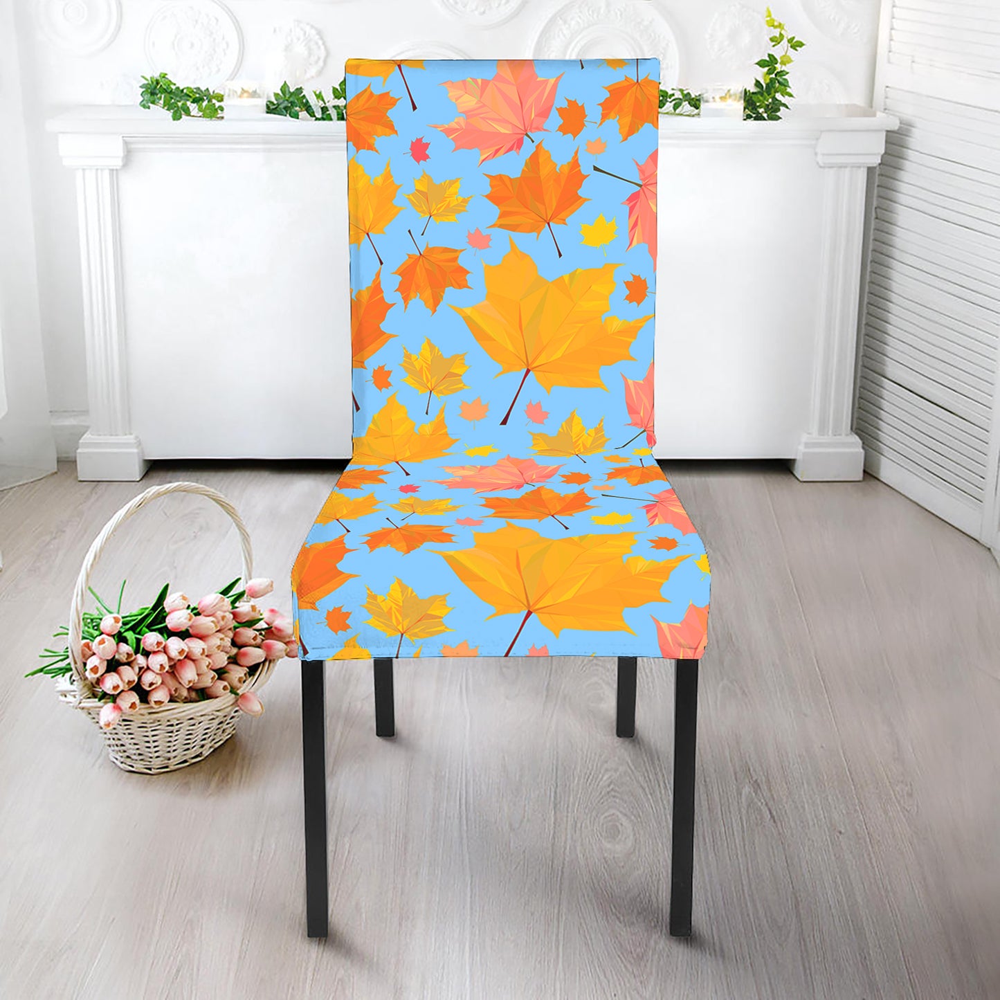 Pastel Maple Leaves Pattern Print Dining Chair Slipcover