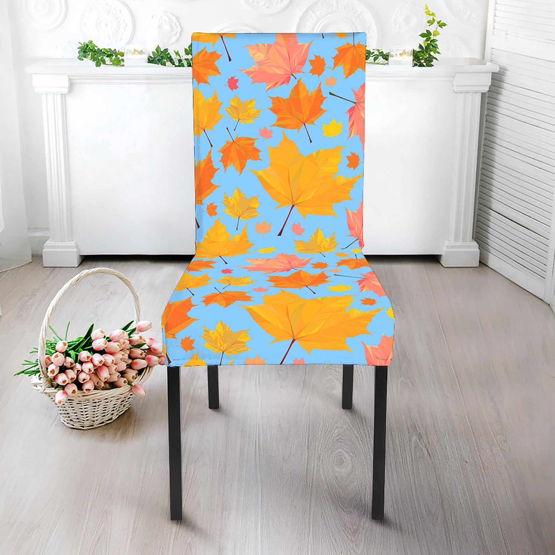 Pastel Maple Leaves Pattern Print Dining Chair Slipcover