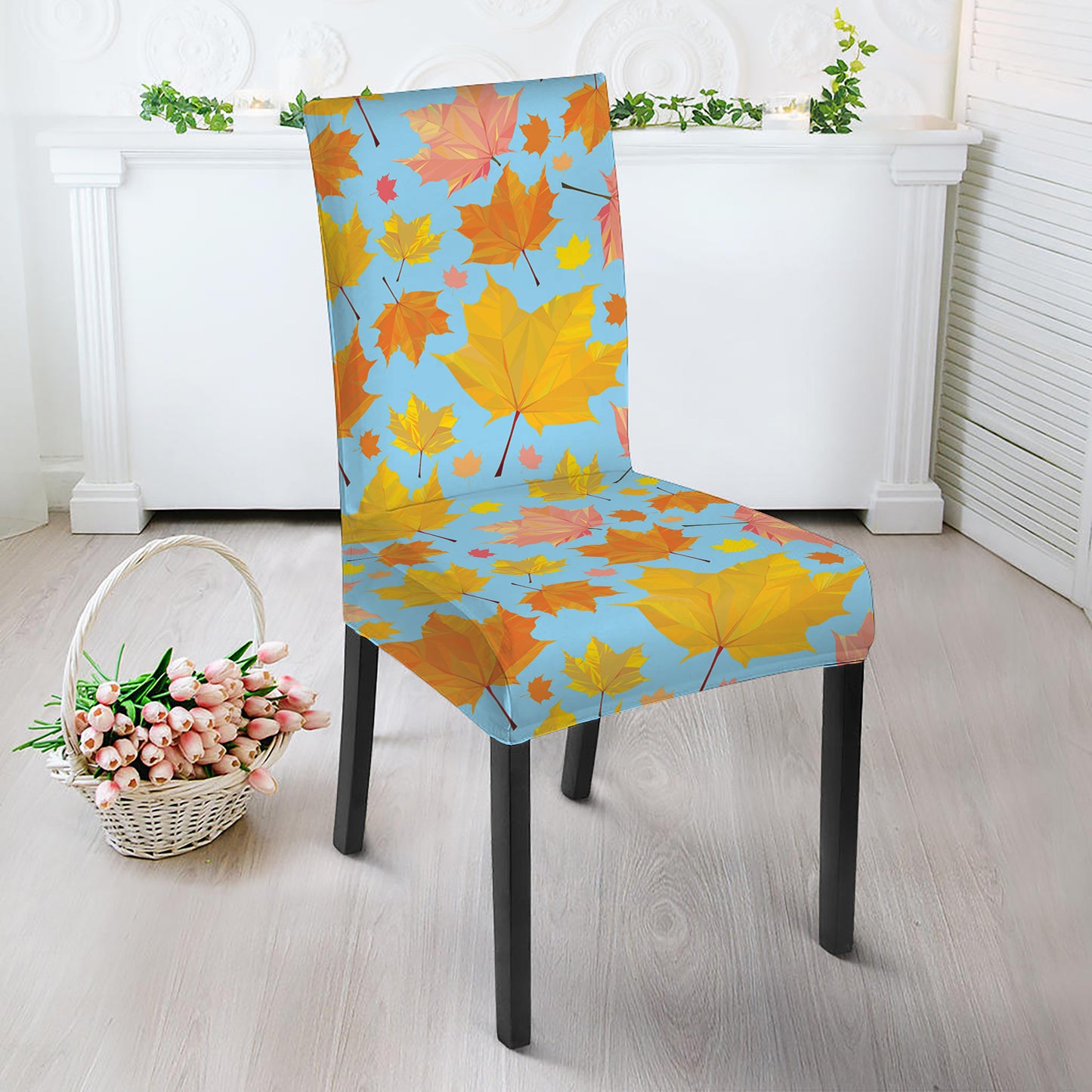 Pastel Maple Leaves Pattern Print Dining Chair Slipcover