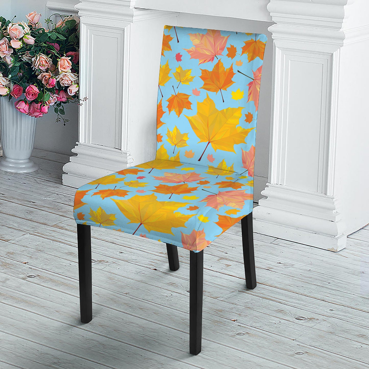 Pastel Maple Leaves Pattern Print Dining Chair Slipcover