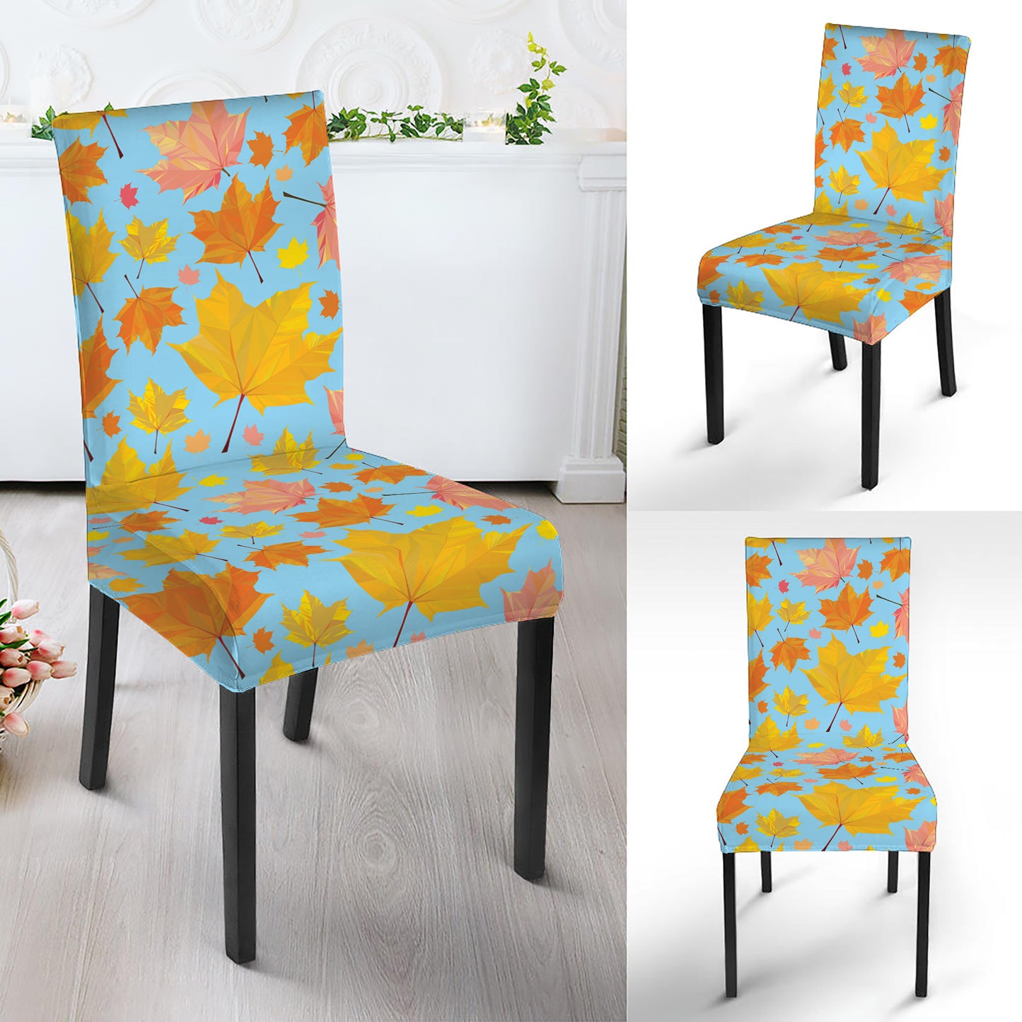 Pastel Maple Leaves Pattern Print Dining Chair Slipcover