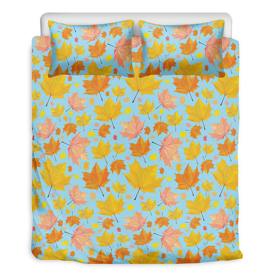 Pastel Maple Leaves Pattern Print Duvet Cover Bedding Set
