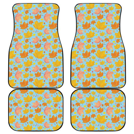 Pastel Maple Leaves Pattern Print Front and Back Car Floor Mats