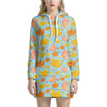 Pastel Maple Leaves Pattern Print Pullover Hoodie Dress