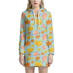 Pastel Maple Leaves Pattern Print Hoodie Dress