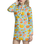 Pastel Maple Leaves Pattern Print Hoodie Dress