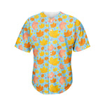 Pastel Maple Leaves Pattern Print Men's Baseball Jersey