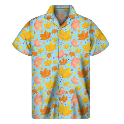 Pastel Maple Leaves Pattern Print Men's Short Sleeve Shirt