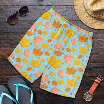 Pastel Maple Leaves Pattern Print Men's Shorts