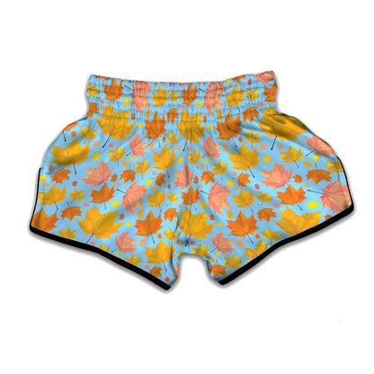 Pastel Maple Leaves Pattern Print Muay Thai Boxing Shorts