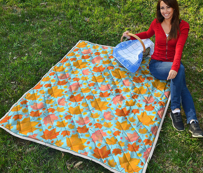Pastel Maple Leaves Pattern Print Quilt