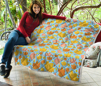 Pastel Maple Leaves Pattern Print Quilt