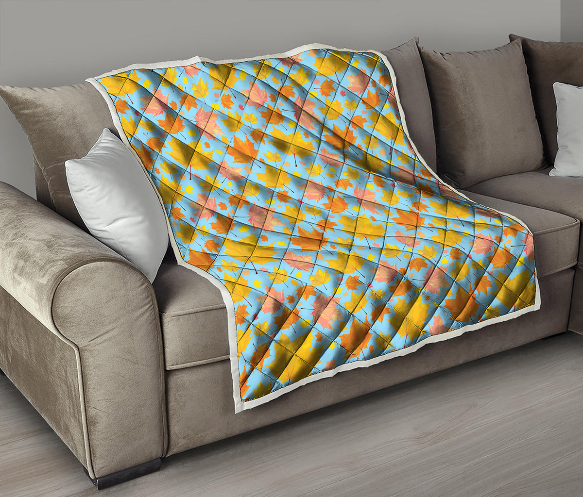 Pastel Maple Leaves Pattern Print Quilt