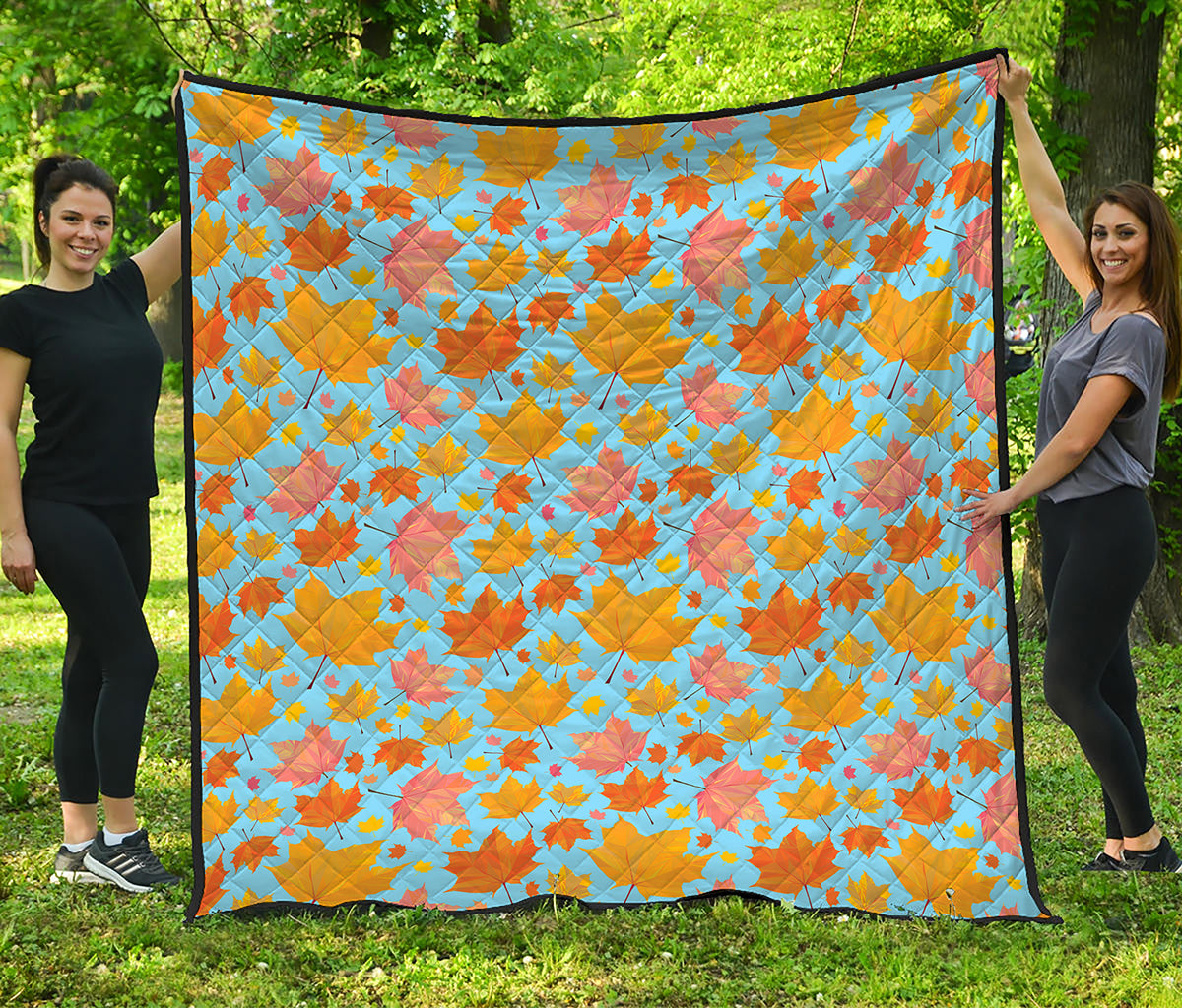 Pastel Maple Leaves Pattern Print Quilt