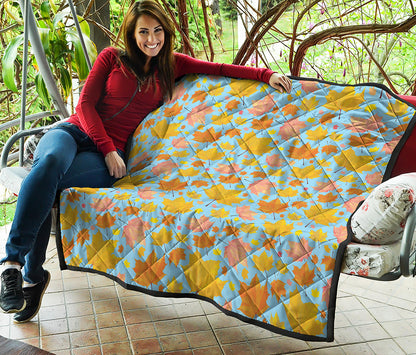 Pastel Maple Leaves Pattern Print Quilt