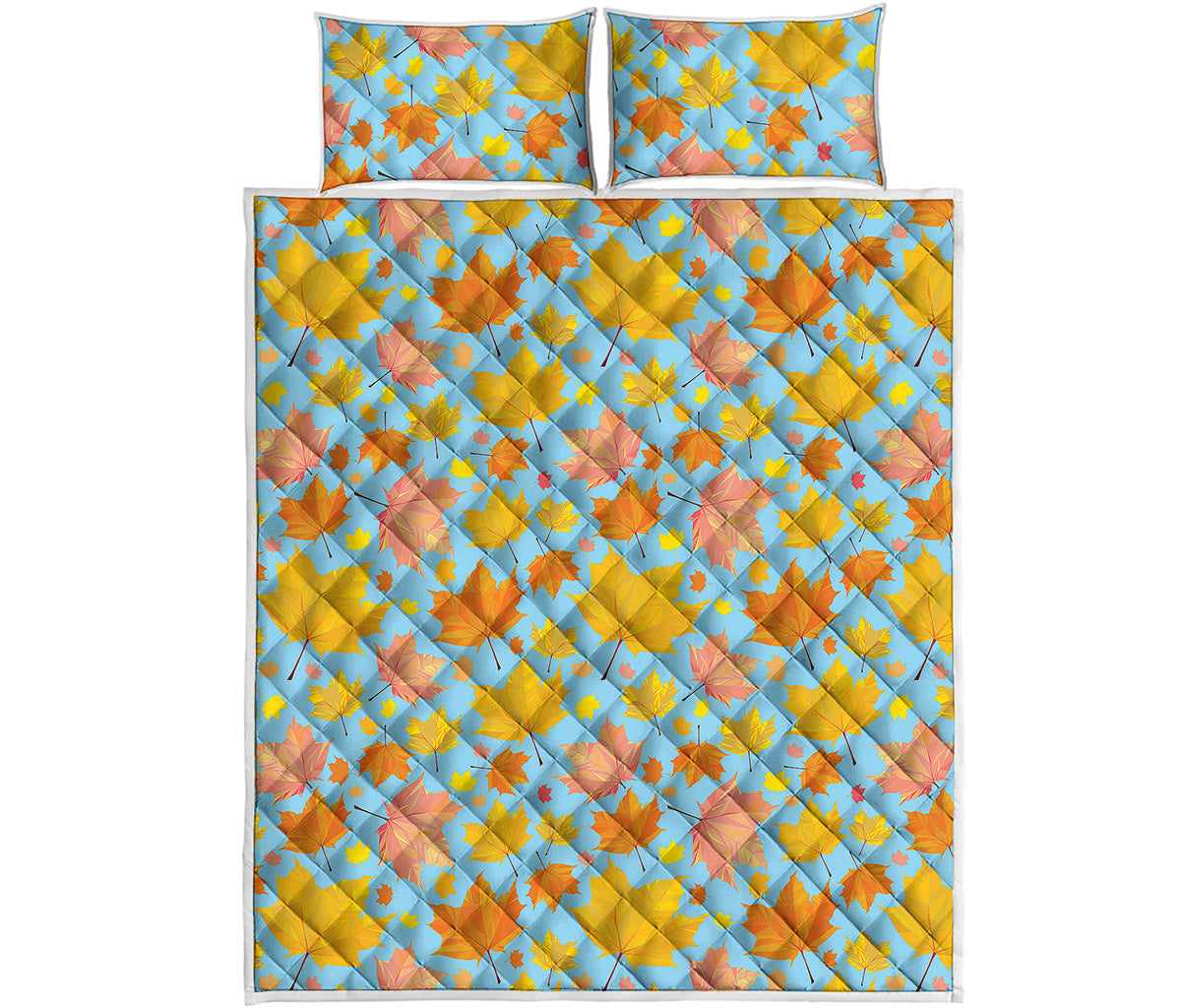 Pastel Maple Leaves Pattern Print Quilt Bed Set