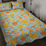 Pastel Maple Leaves Pattern Print Quilt Bed Set