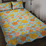 Pastel Maple Leaves Pattern Print Quilt Bed Set