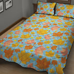 Pastel Maple Leaves Pattern Print Quilt Bed Set