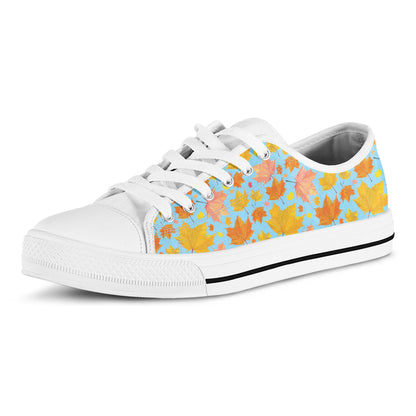 Pastel Maple Leaves Pattern Print White Low Top Shoes