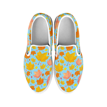 Pastel Maple Leaves Pattern Print White Slip On Shoes
