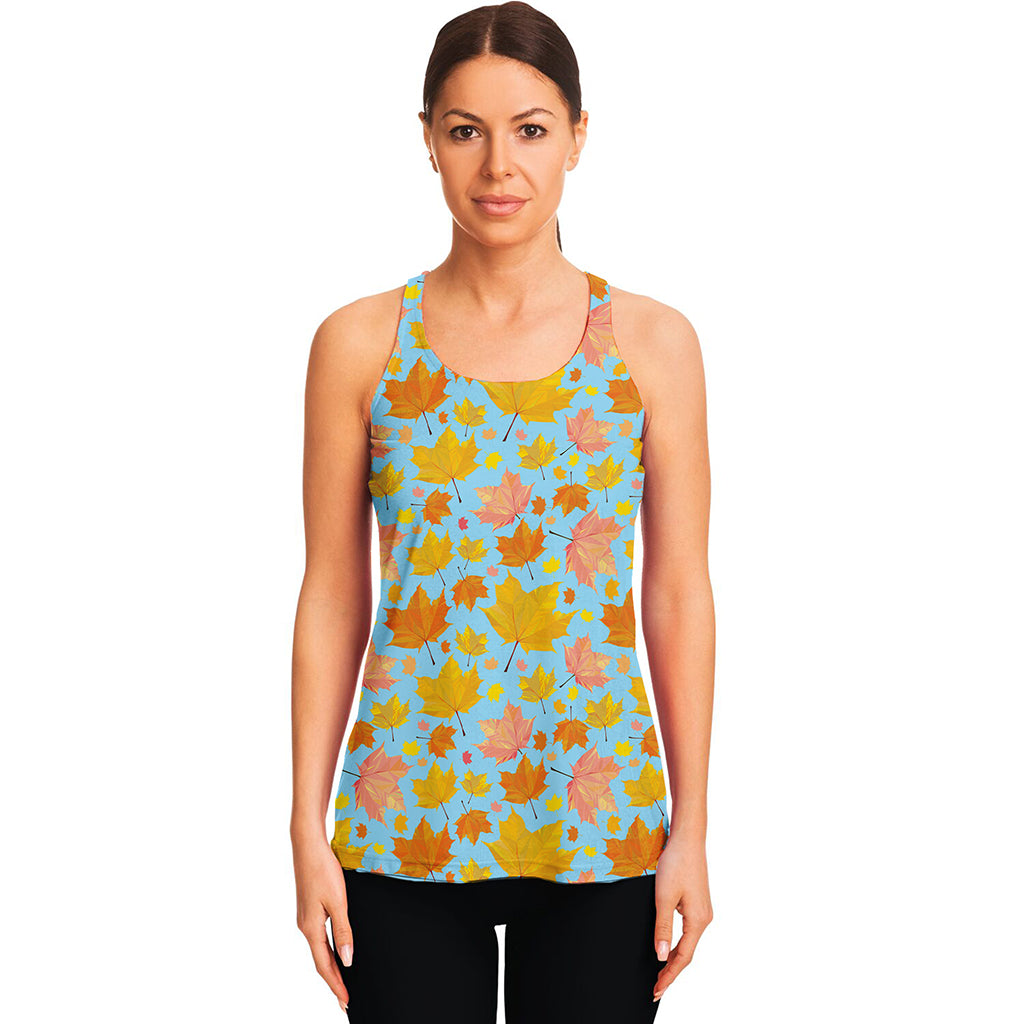 Pastel Maple Leaves Pattern Print Women's Racerback Tank Top