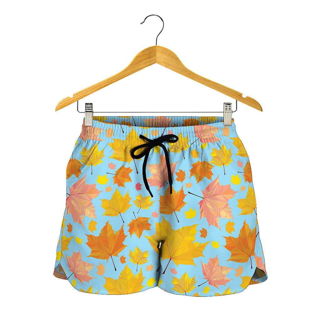 Pastel Maple Leaves Pattern Print Women's Shorts